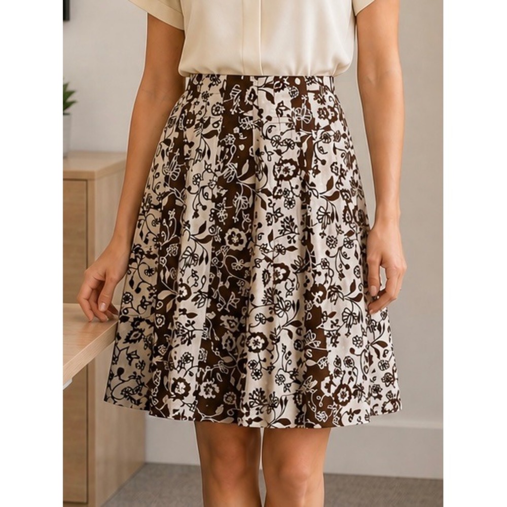 Ann Taylor LOFT Womens Skirt Brown‎ 14 Floral Preppy Cottagecore A-Line Office